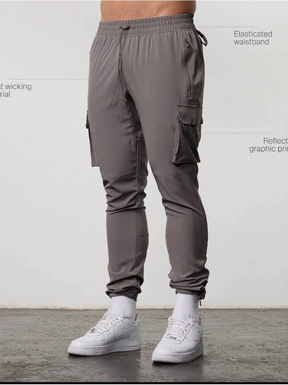 LRT GREY PERFORMANCE TAPERED CARGO PANTS